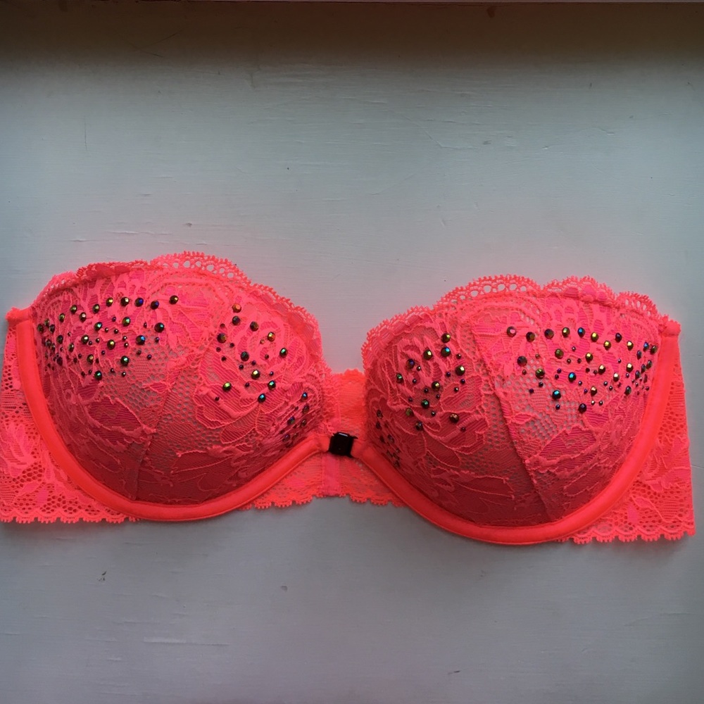 VS Neon Pink padded Strapless Bra